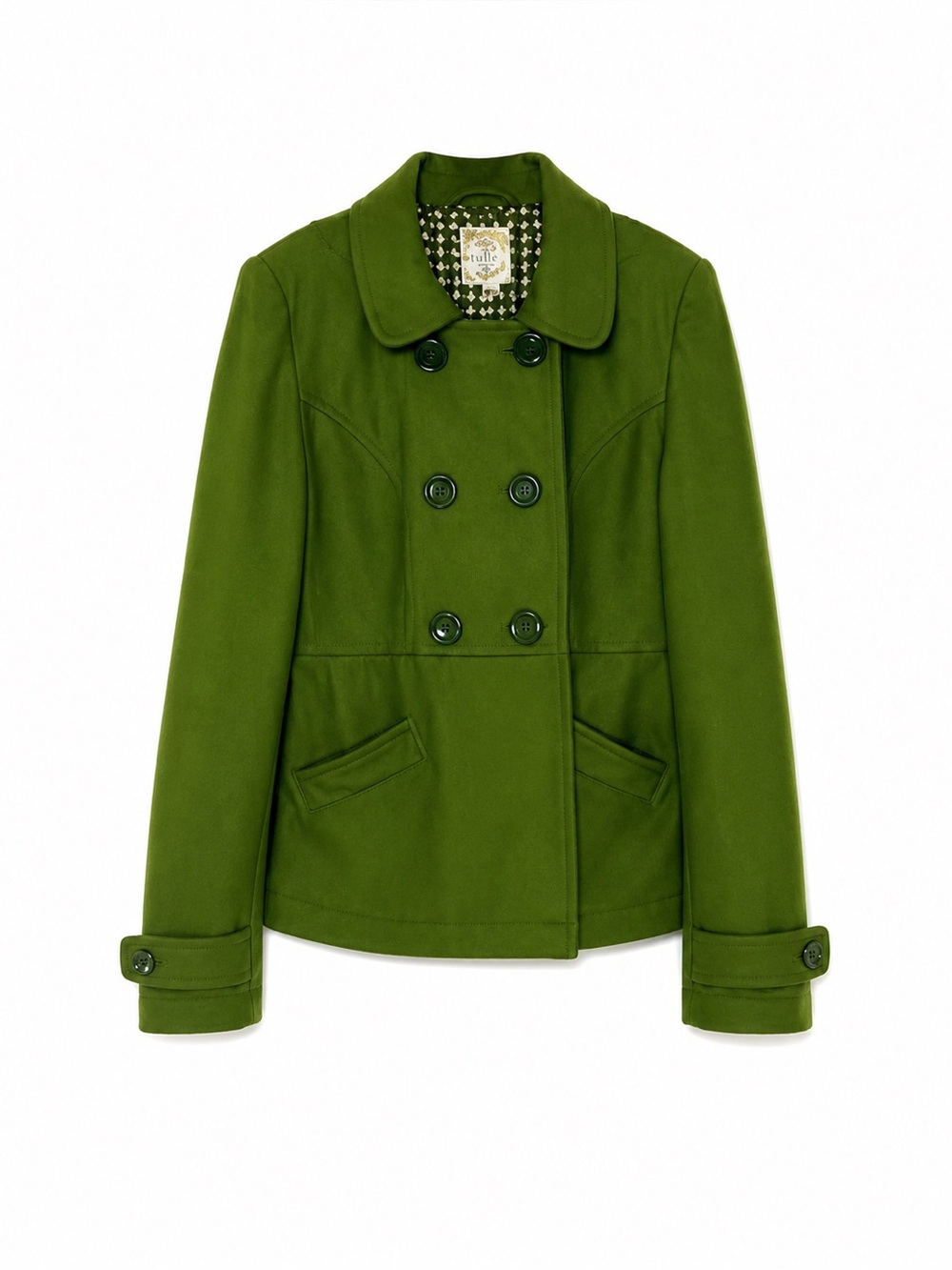 Tule Green Peacoat Jacket. Beautiful‎ lining, gorgeous look
